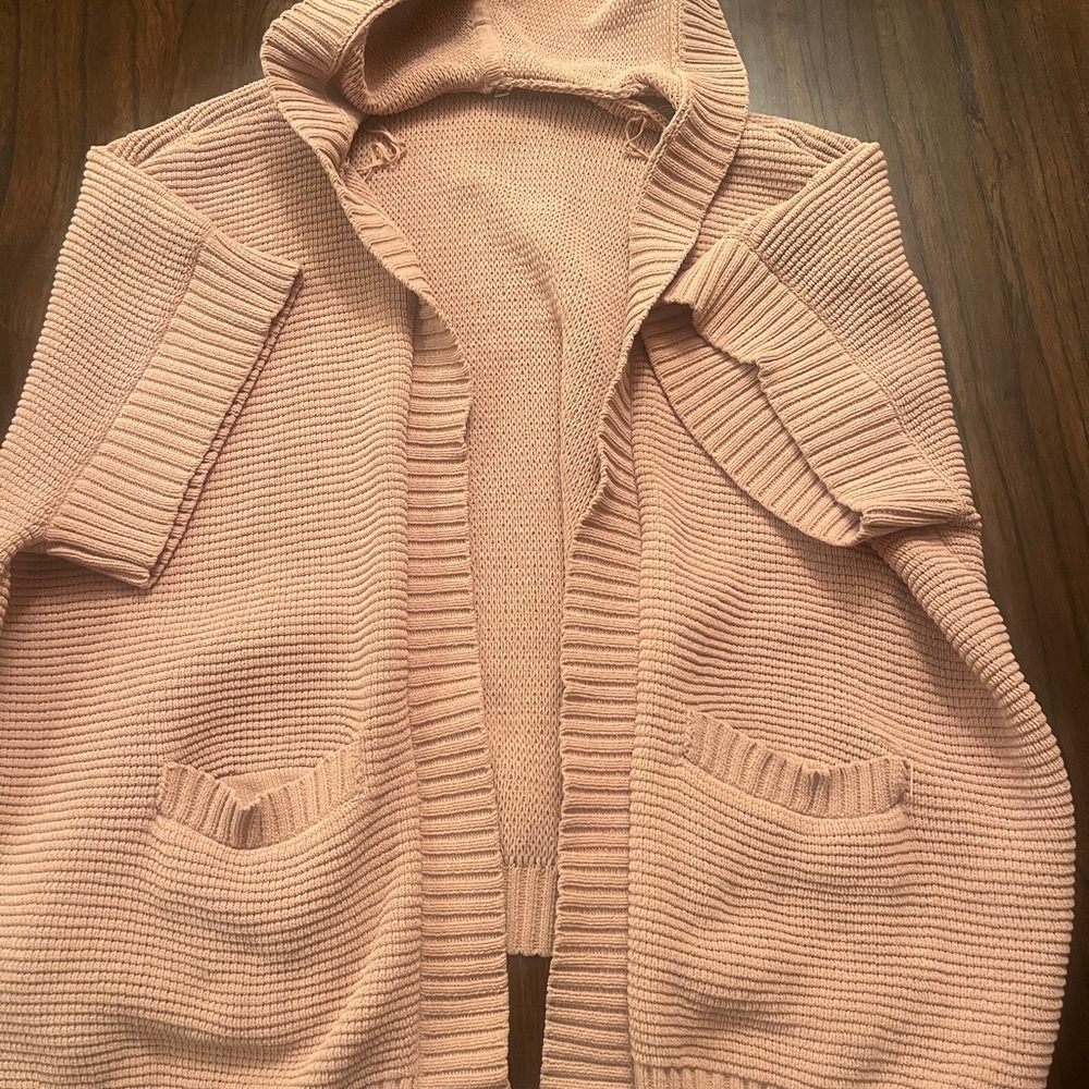 Aerie Blush Ribbed Cardigan with Hood